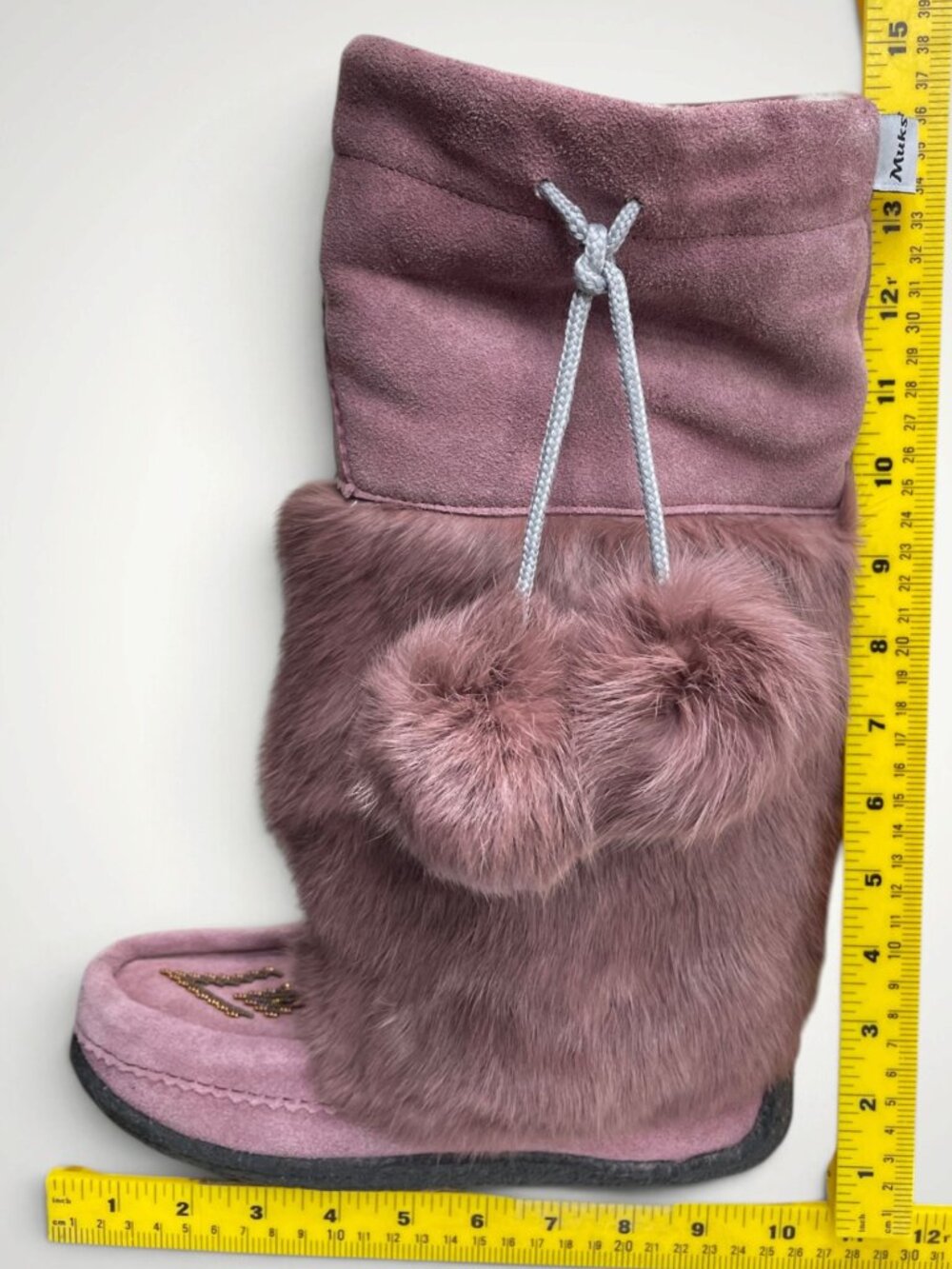 Muks Suede Leather Rabbit Fur Beaded Mukluks Mauve Pink Winter Boots Women's 7 - Picture 12 of 12